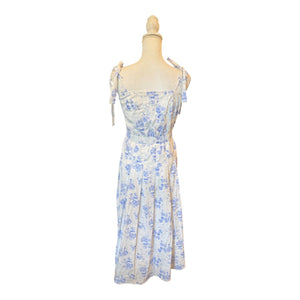 Hyacinth House  Blue & White Floral Midi Dress With Tie Straps, Size S