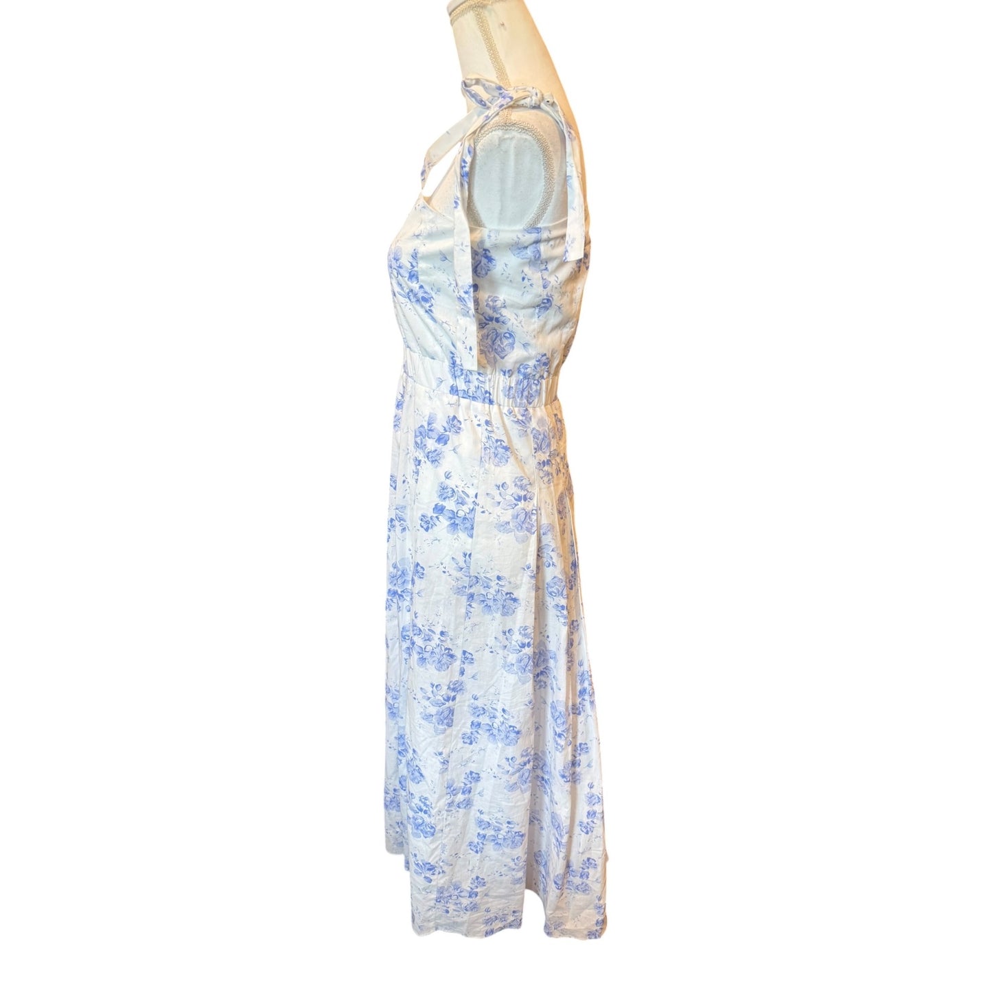 Hyacinth House  Blue & White Floral Midi Dress With Tie Straps, Size S