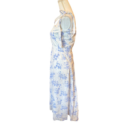 Hyacinth House  Blue & White Floral Midi Dress With Tie Straps, Size S