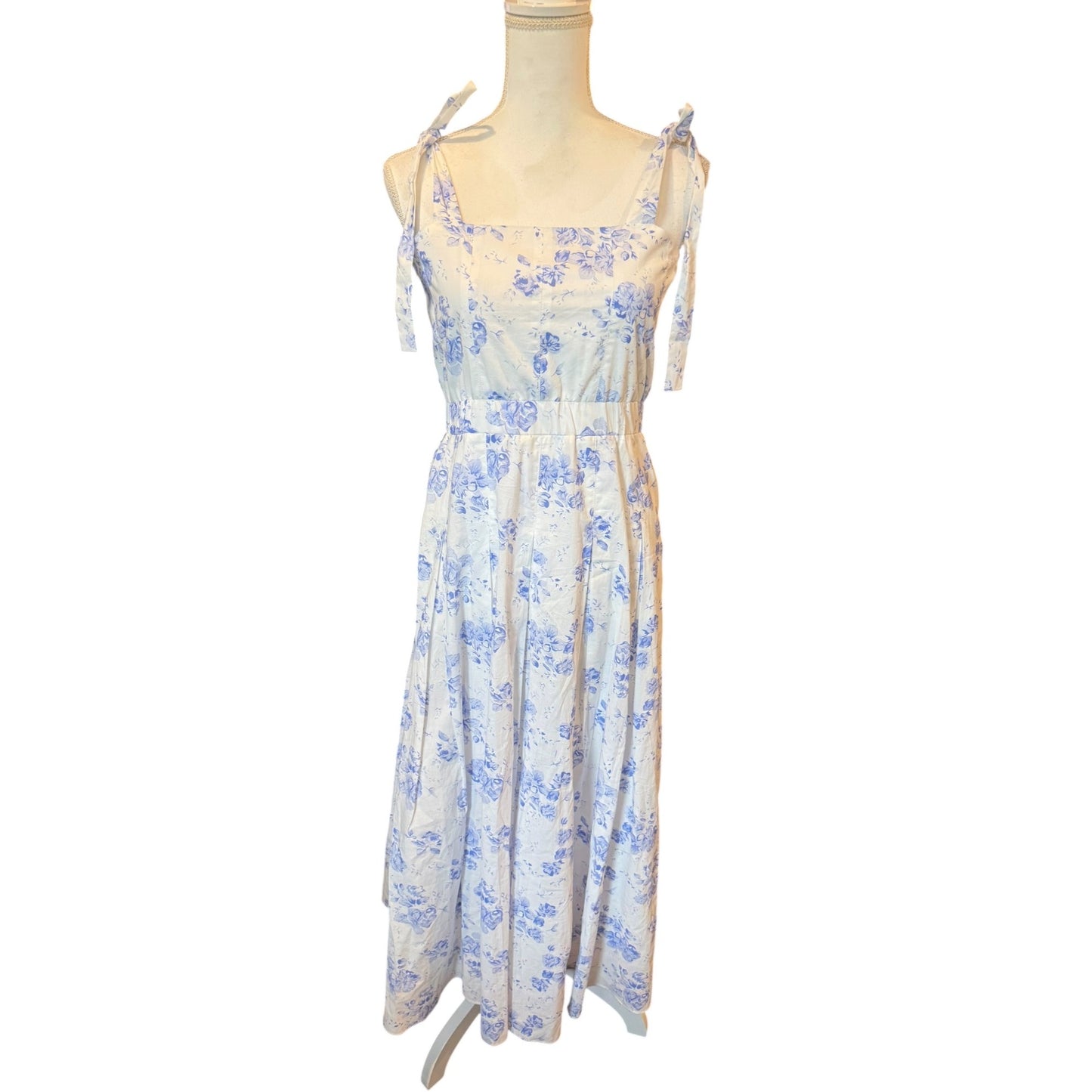 Hyacinth House  Blue & White Floral Midi Dress With Tie Straps, Size S