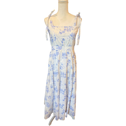 Hyacinth House  Blue & White Floral Midi Dress With Tie Straps, Size S