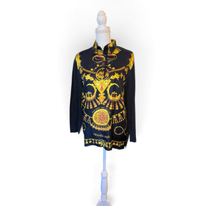 Hermès 1990s Parures des Sables Black Silk & Knit Sweater, M
