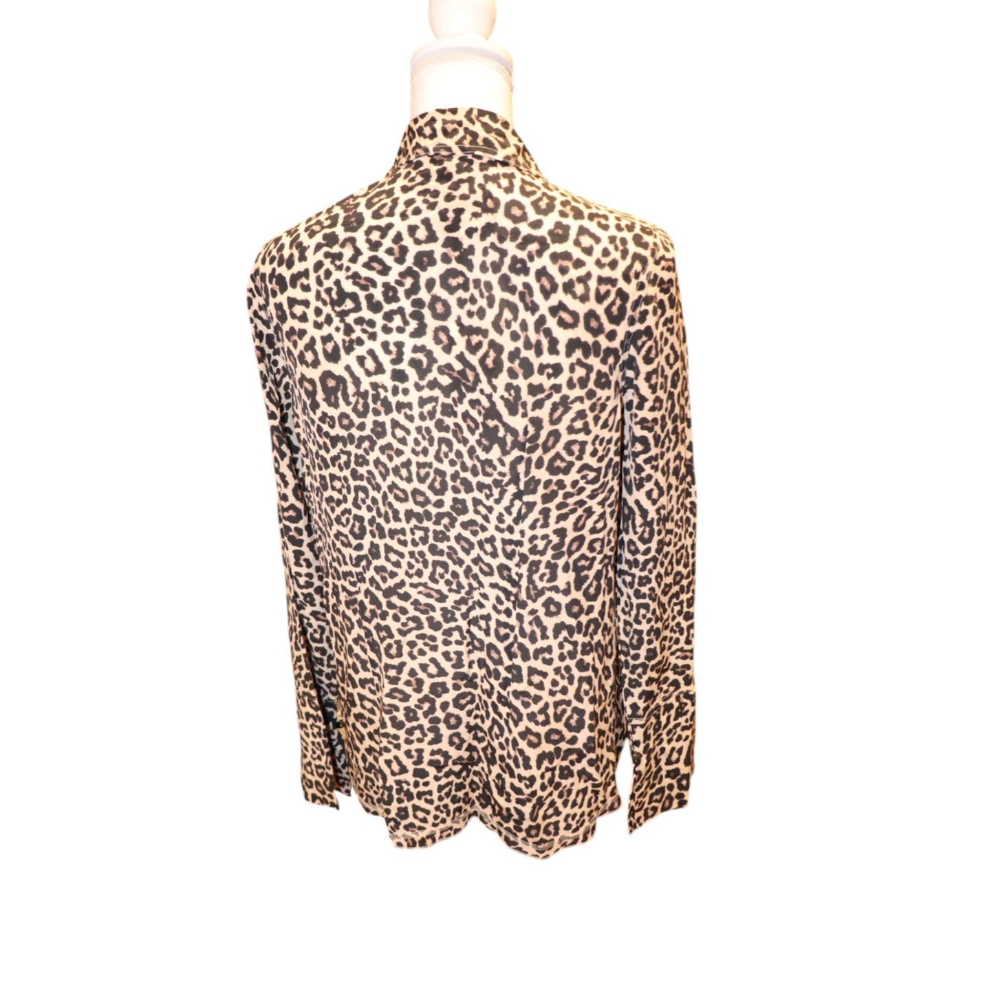 Johnny Was Leopard Print Silk Button-Down Shirt, Small NWT