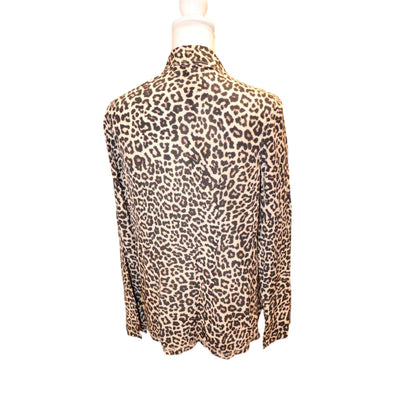 Johnny Was Leopard Print Silk Button-Down Shirt, Small NWT