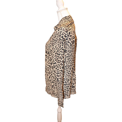 Johnny Was Leopard Print Silk Button-Down Shirt, Small NWT