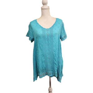 Johnny Was Blue Eyelet Lace Tunic Small NWT