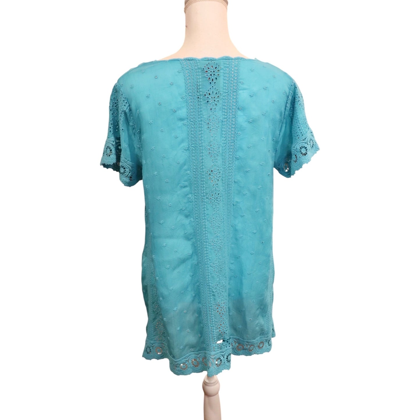 Johnny Was Blue Eyelet Lace Tunic Small NWT