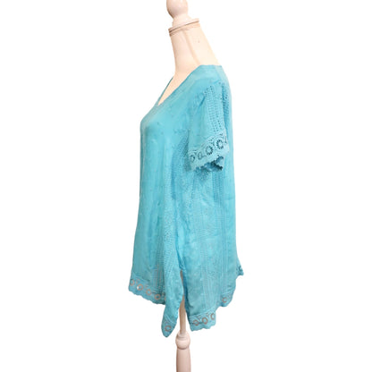 Johnny Was Blue Eyelet Lace Tunic Small NWT