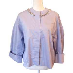 Sandro Lavender Cropped Blouse Jewel Collar, Medium (oversized) NWT