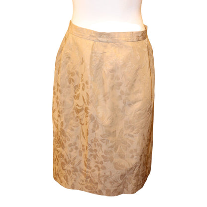 Giorgio Armani Silk Blend Floral Brocade Pencil Skirt Neutral Elegant Design, Small