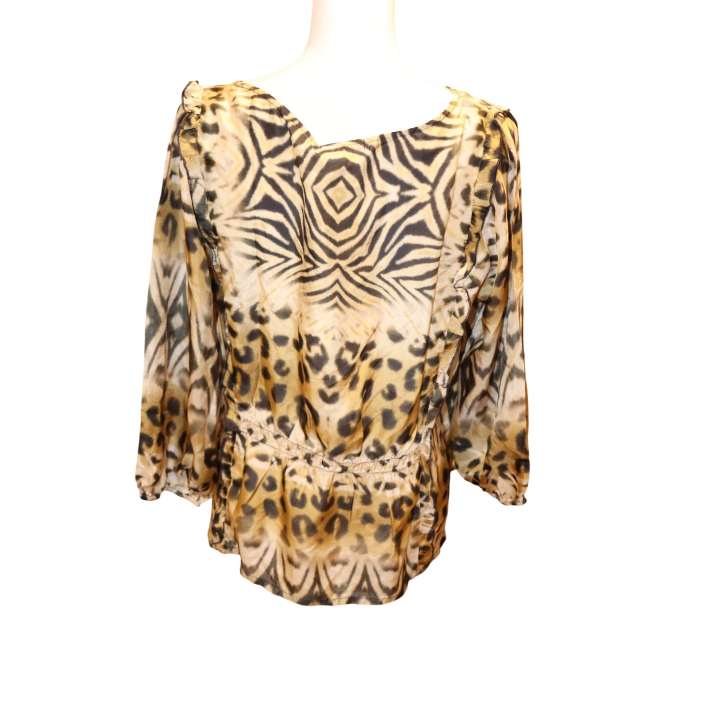 Johnny Was Aisha Blouse Siswati Animal Print Silk, Medium NWT