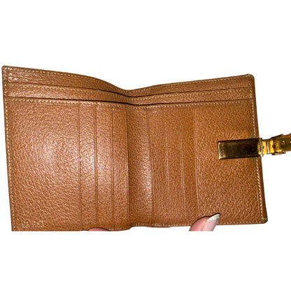 Gucci Vintage Silvi Tan Leather Wallet With Gold Clasp & Multiple Card Slots