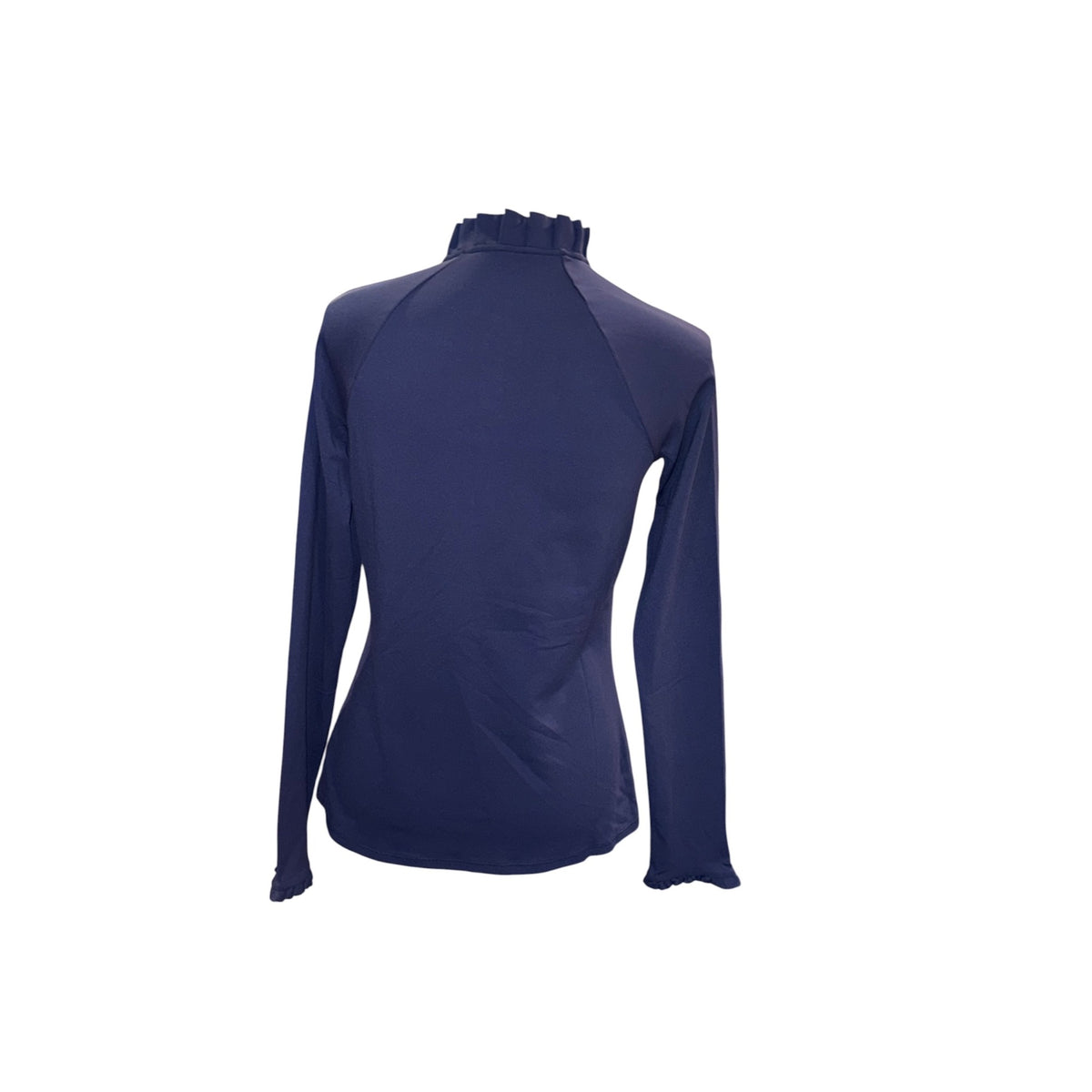 Lilly Pulitzer Luxletic Navy Long-Sleeve Ruffle Collar Button-Up Top, Small