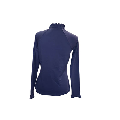 Lilly Pulitzer Luxletic Navy Long-Sleeve Ruffle Collar Button-Up Top, Small