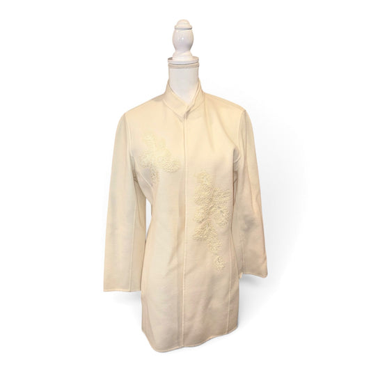 Dana Buchman Womens Cream Embroidered Wool Blend Jacket Size 12