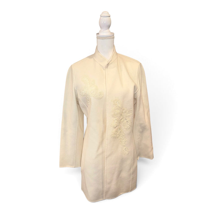 Dana Buchman Womens Cream Embroidered Wool Blend Jacket Size 12