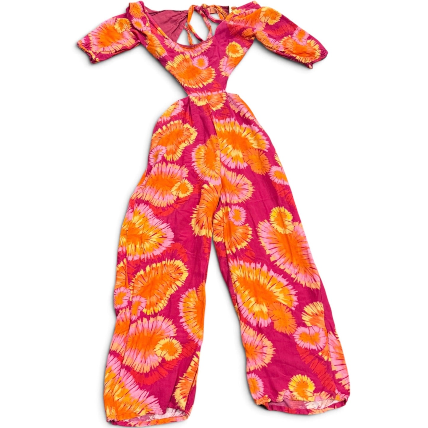 Farm Rio Anthropologie Tie-Dye Cutout Jumpsuit Pink & Orange Large