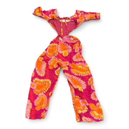 Farm Rio Anthropologie Tie-Dye Cutout Jumpsuit Pink & Orange Large
