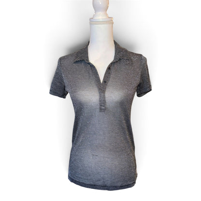 Rag & Bone Womens Metallic Silver Striped Knit Polo , S/P NWT