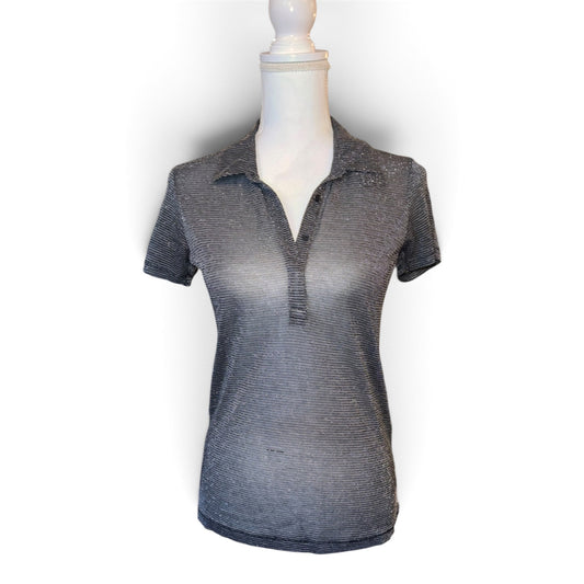 Rag & Bone Womens Metallic Silver Striped Knit Polo , S/P NWT