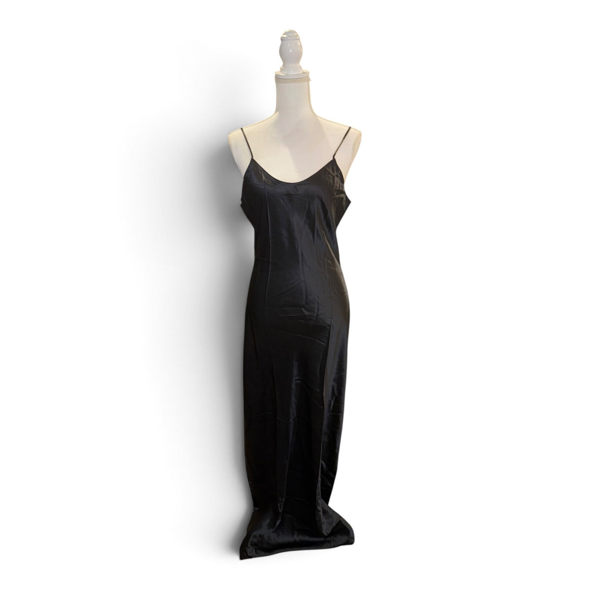Quince Black 100% Silk Slip Dress With Adjustable Straps Size M Elegant Maxi-Length Eveningwear