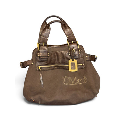 Chloé Large Brown Canvas & Leather Tote Bag With Gold Accents