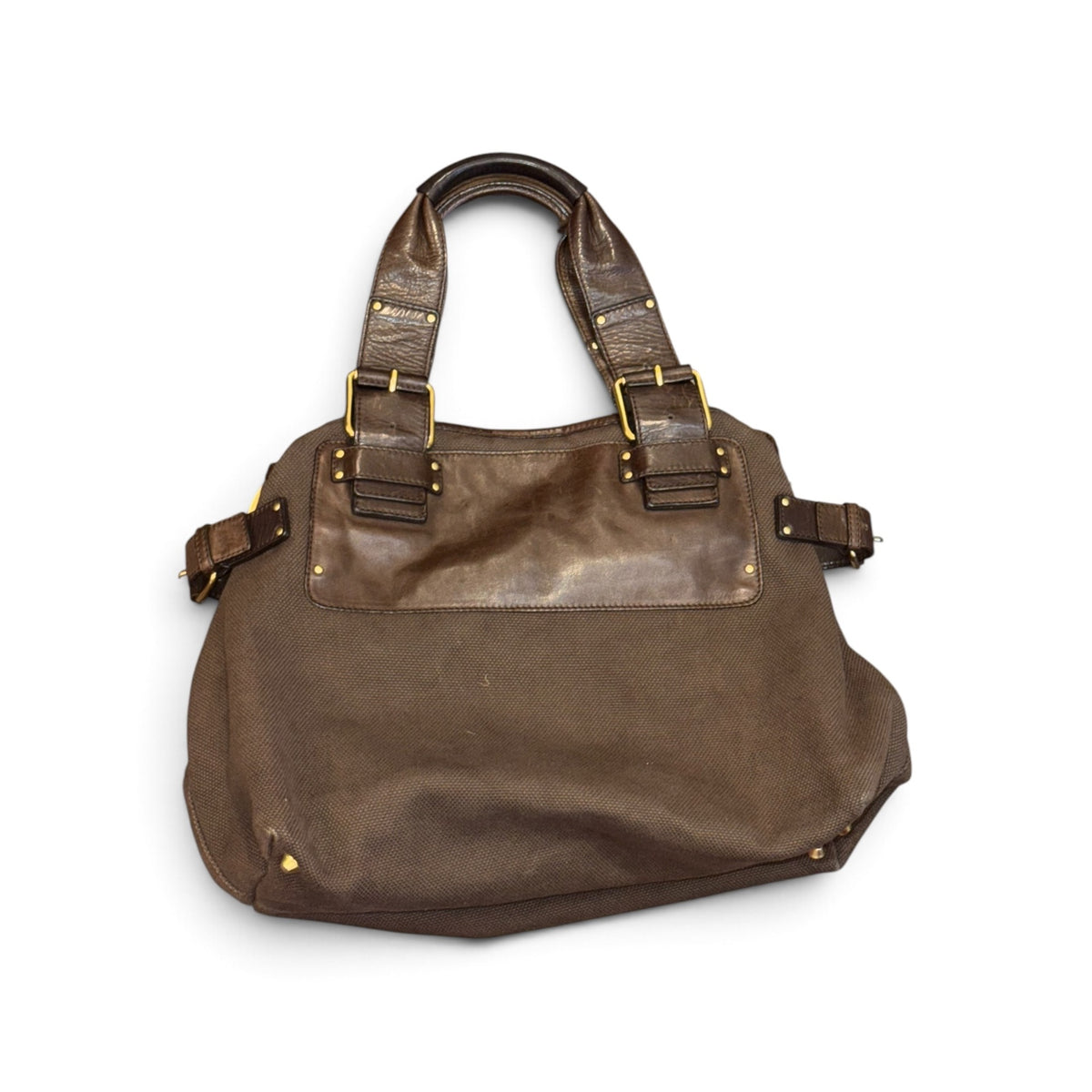 Chloé Large Brown Canvas & Leather Tote Bag With Gold Accents