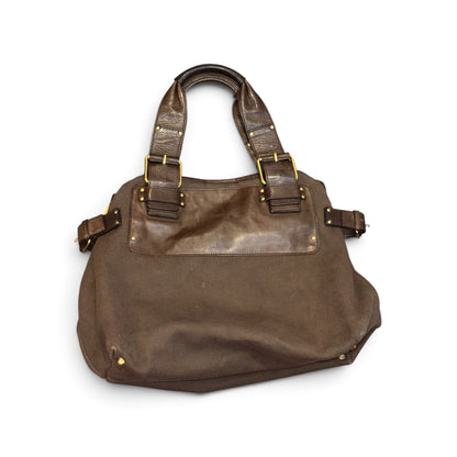 Chloé Large Brown Canvas & Leather Tote Bag With Gold Accents