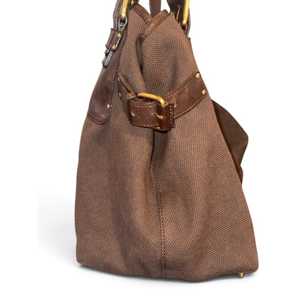 Chloé Large Brown Canvas & Leather Tote Bag With Gold Accents