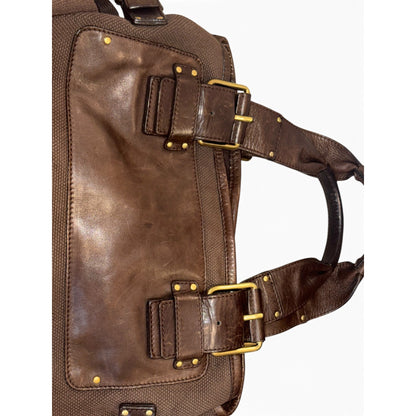 Chloé Large Brown Canvas & Leather Tote Bag With Gold Accents