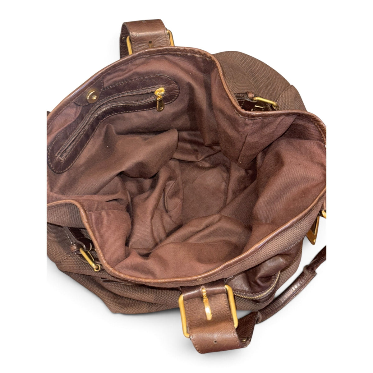 Chloé Large Brown Canvas & Leather Tote Bag With Gold Accents