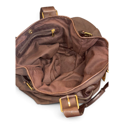 Chloé Large Brown Canvas & Leather Tote Bag With Gold Accents