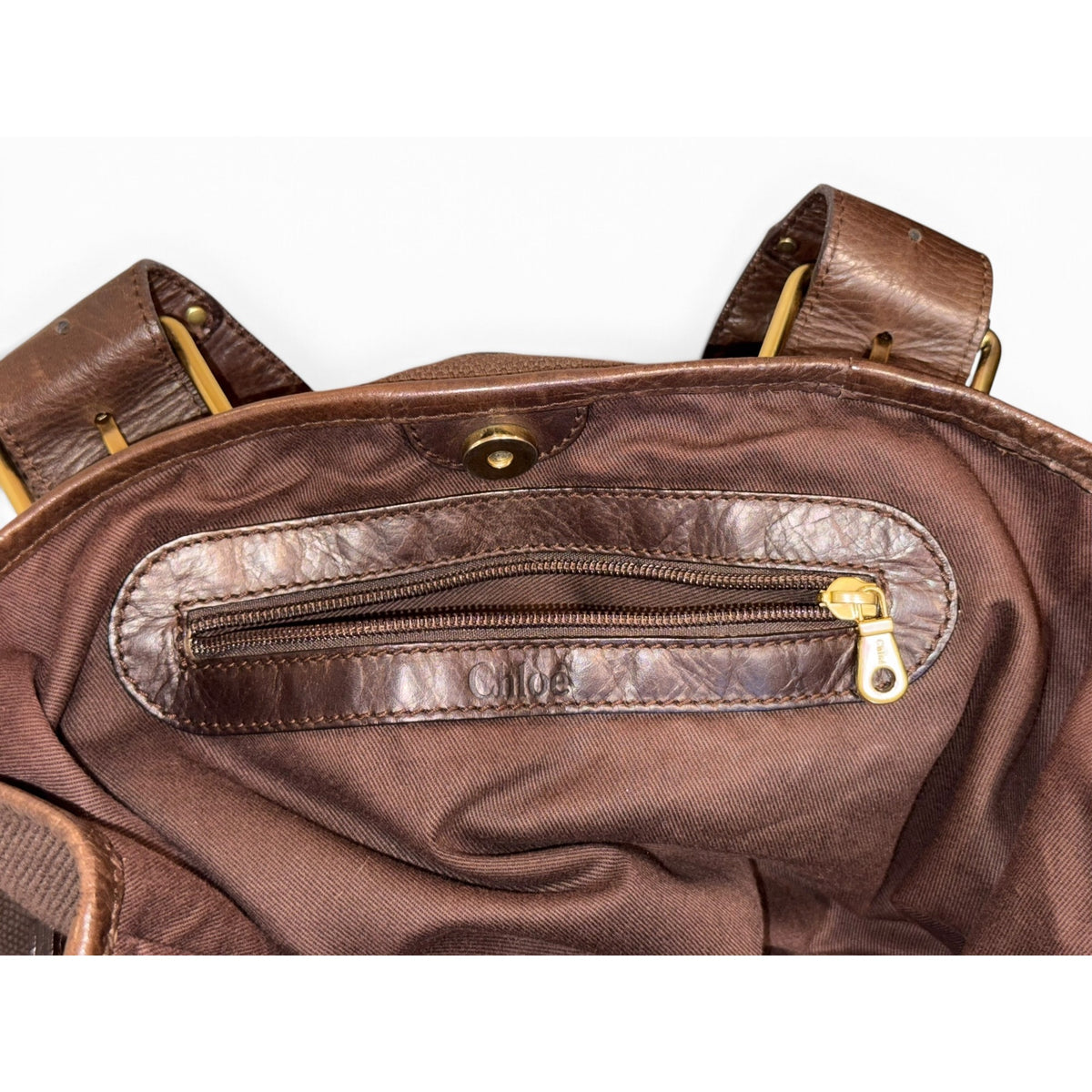Chloé Large Brown Canvas & Leather Tote Bag With Gold Accents