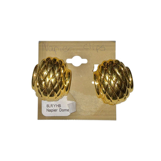 Napier Vintage Gold-Tone Dome Clip-On Earrings With Textured Design